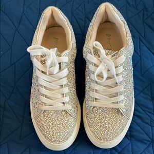 Betsey Johnson White Glitter Sneakers with Sparkly Finish